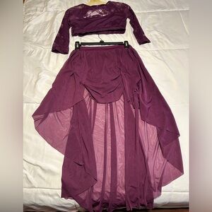 Two piece burgundy dance outfit